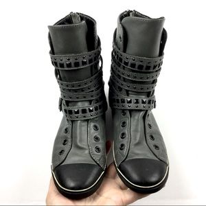 CONVERSE Leather Buckle High Tops Studded Laceless